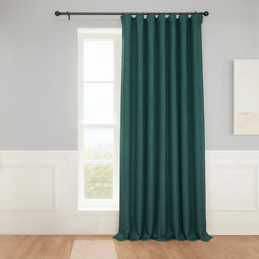 Focal Green Extra Wide Textured Faux Linen Room Darkening Curtain