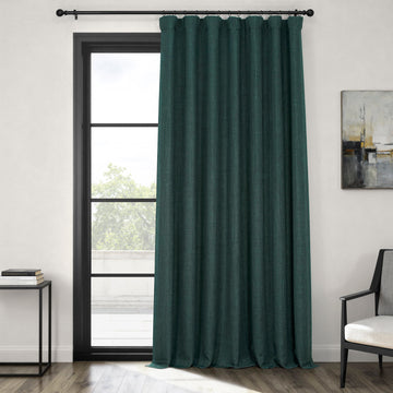 Focal Green Extra Wide Textured Faux Linen Room Darkening Curtain
