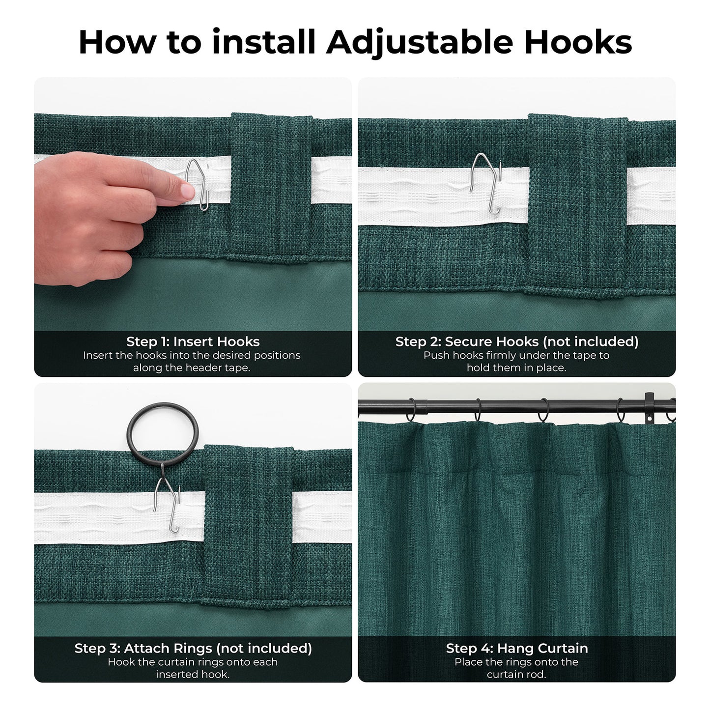 Focal Green Extra Wide Textured Faux Linen Room Darkening Curtain