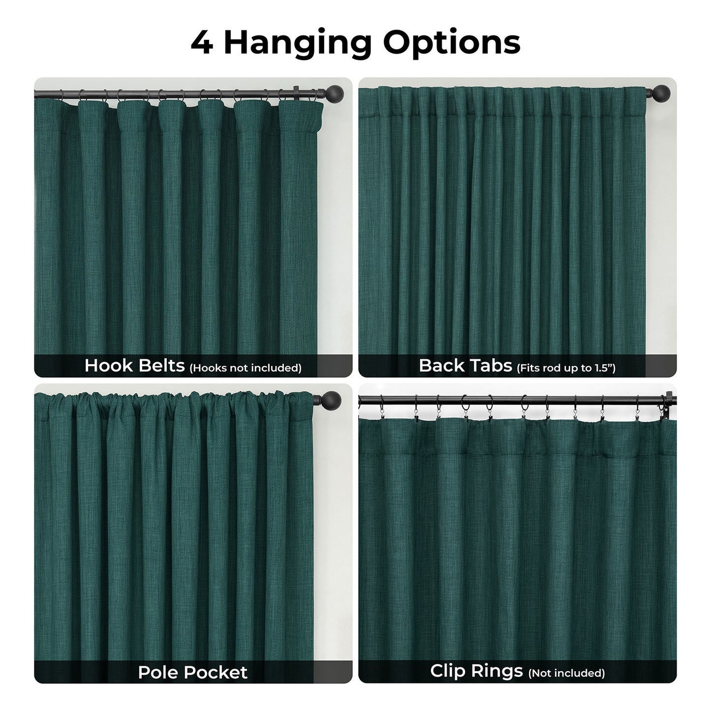 Focal Green Extra Wide Textured Faux Linen Room Darkening Curtain