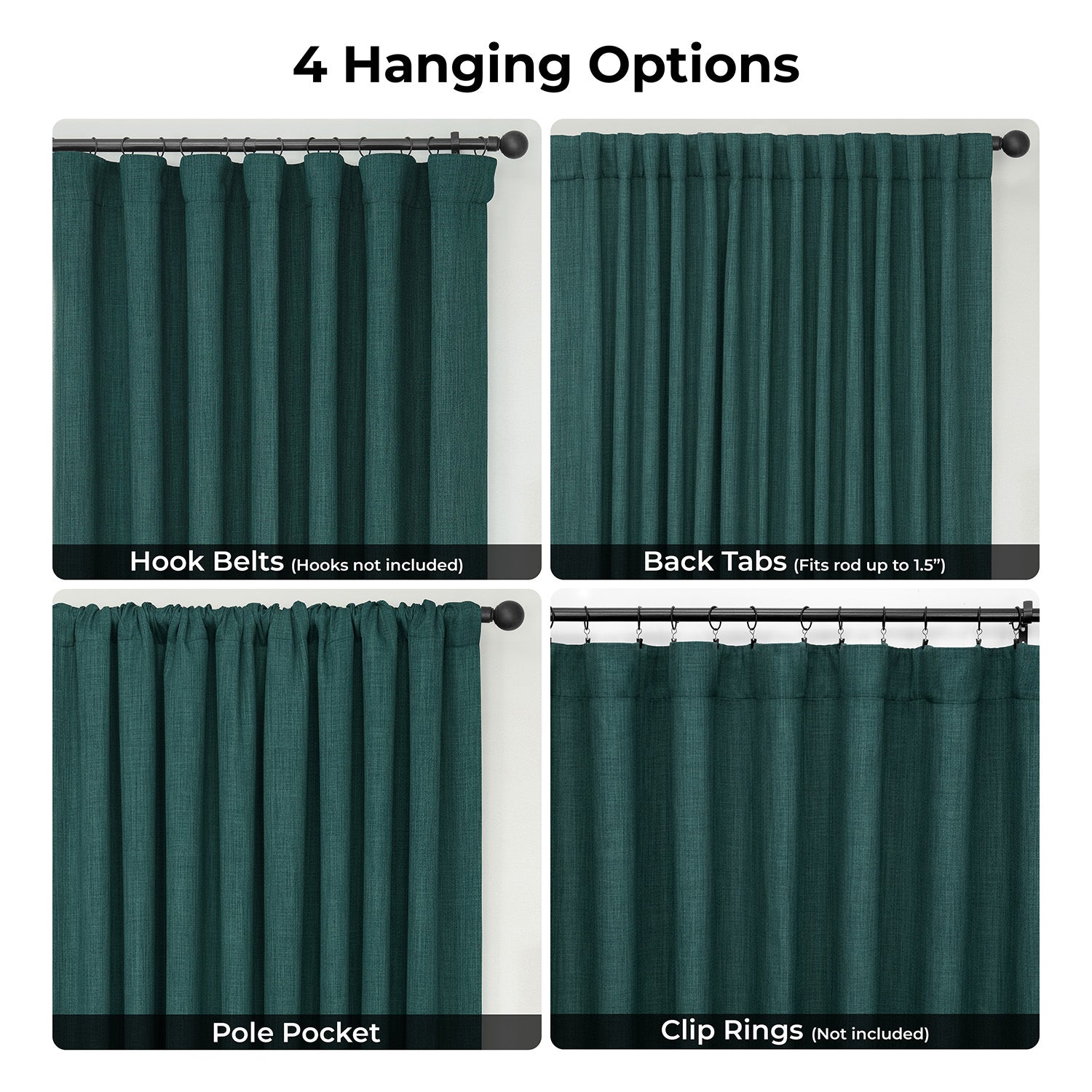Focal Green Extra Wide Textured Faux Linen Room Darkening Curtain