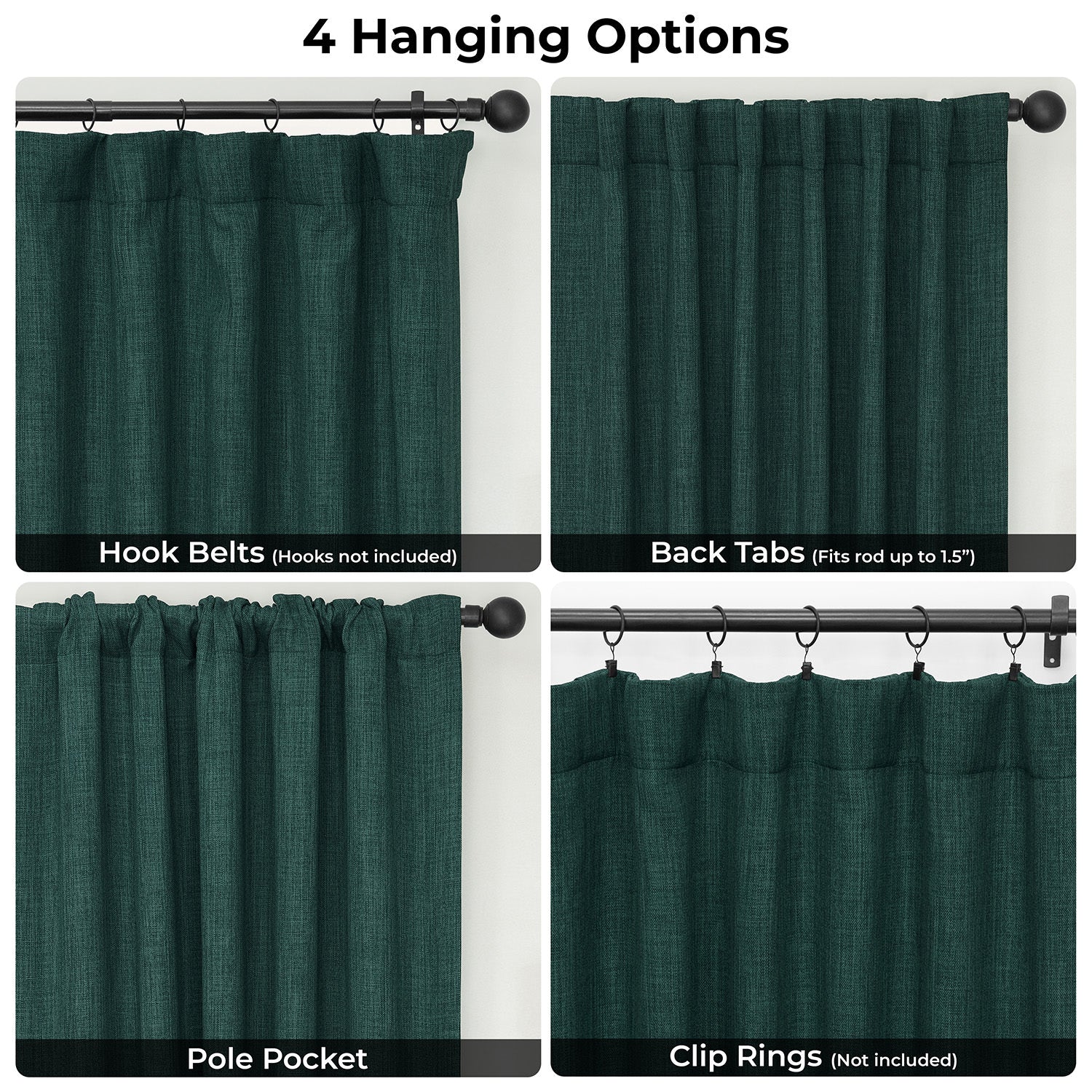 Focal Green Extra Wide Textured Faux Linen Room Darkening Curtain