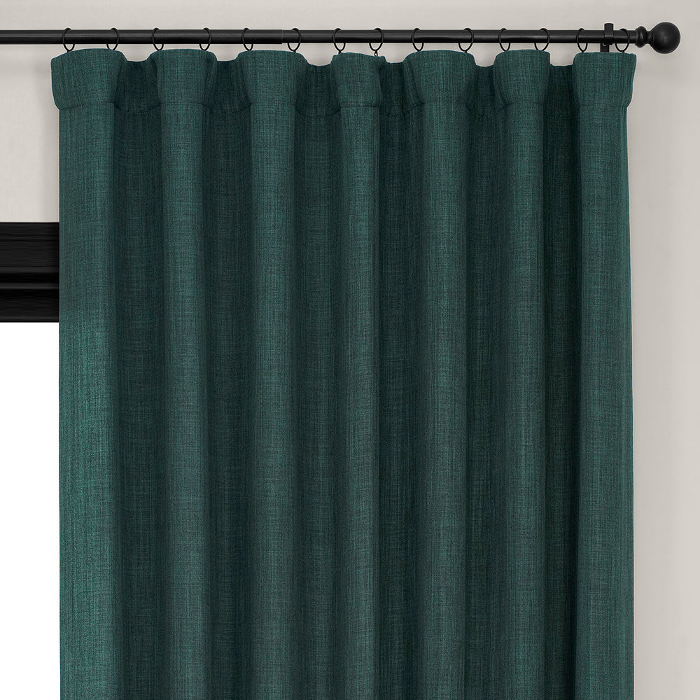 Focal Green Extra Wide Textured Faux Linen Room Darkening Curtain