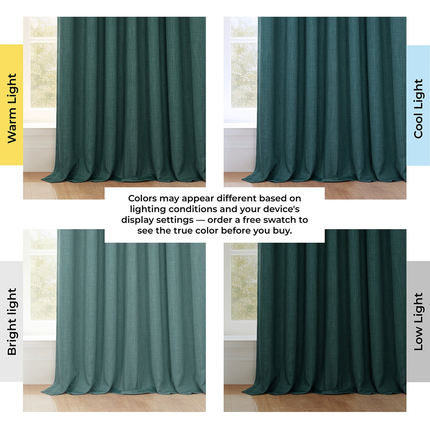 Focal Green Extra Wide Textured Faux Linen Room Darkening Curtain