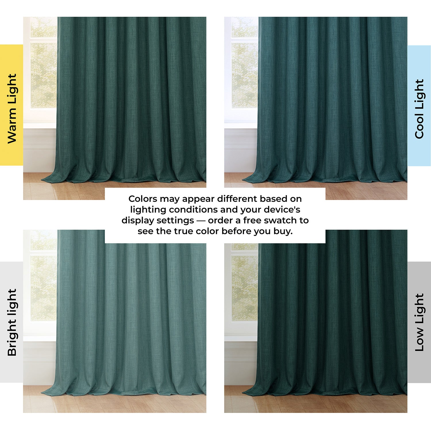 Focal Green Extra Wide Textured Faux Linen Room Darkening Curtain