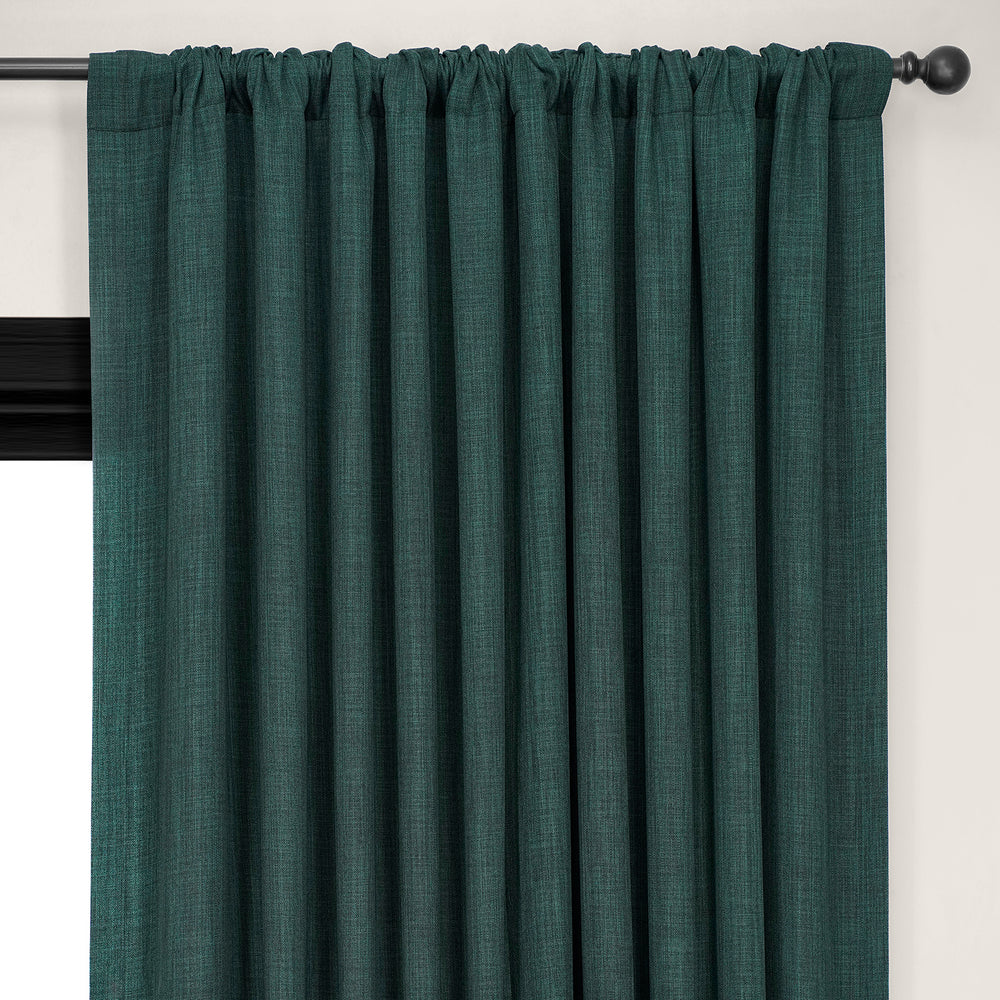 Focal Green Extra Wide Textured Faux Linen Room Darkening Curtain