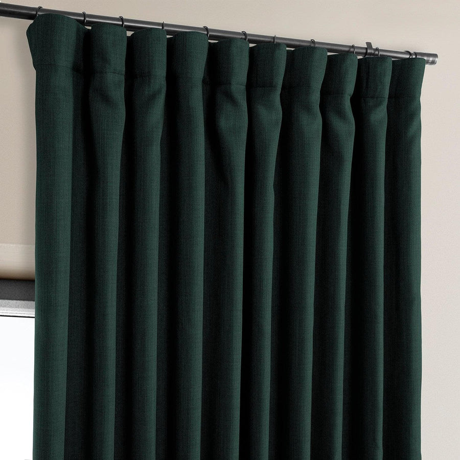 Focal Green Extra Wide Textured Faux Linen Room Darkening Curtain - HalfPriceDrapes.com