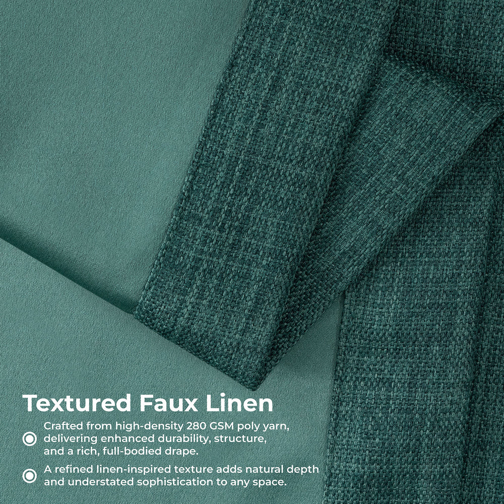 Focal Green Extra Wide Textured Faux Linen Room Darkening Curtain