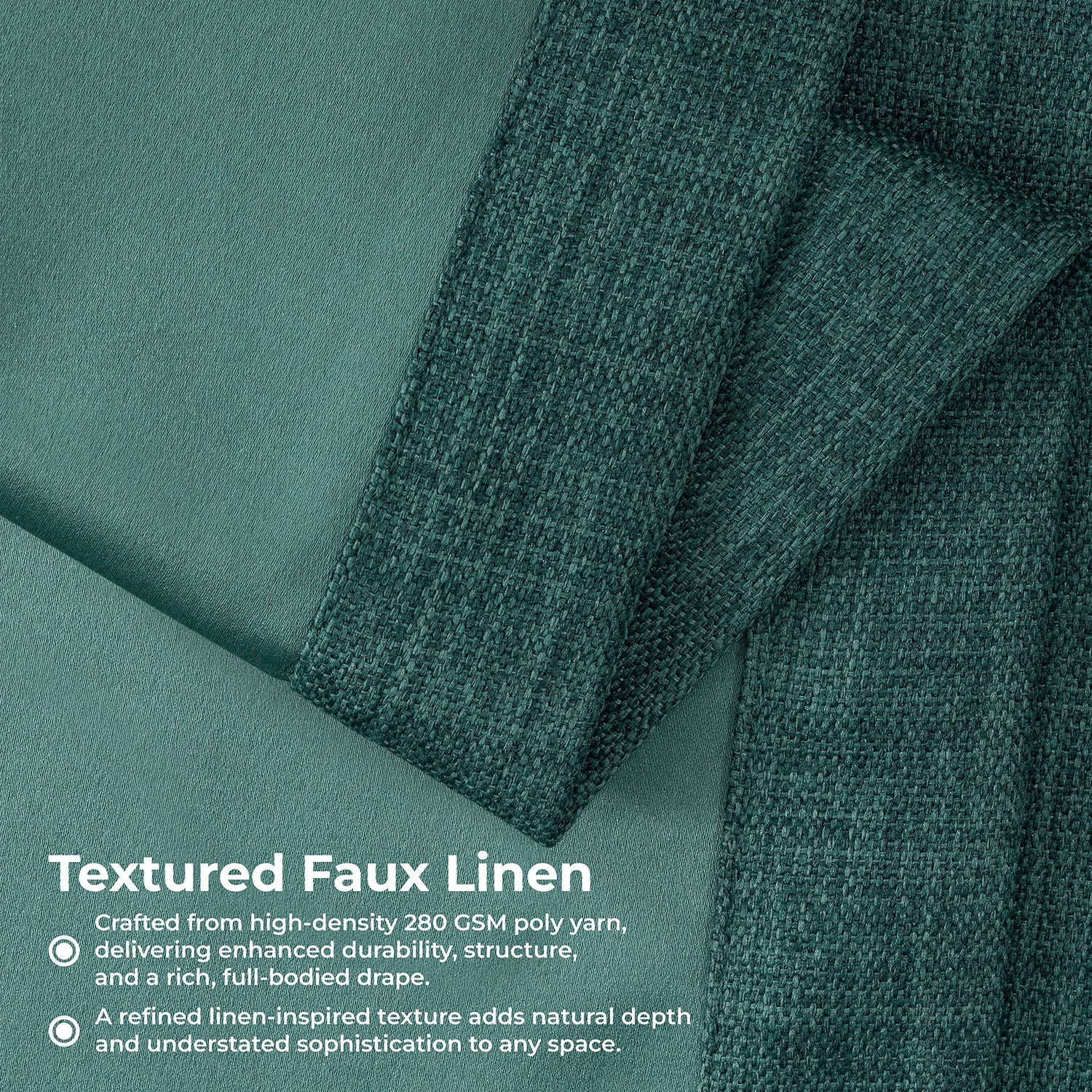 Focal Green Extra Wide Textured Faux Linen Room Darkening Curtain