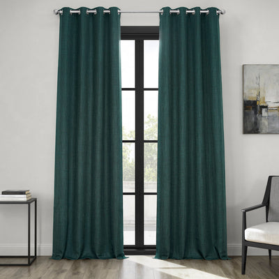 Focal Green Grommet Textured Faux Linen Room Darkening Curtain