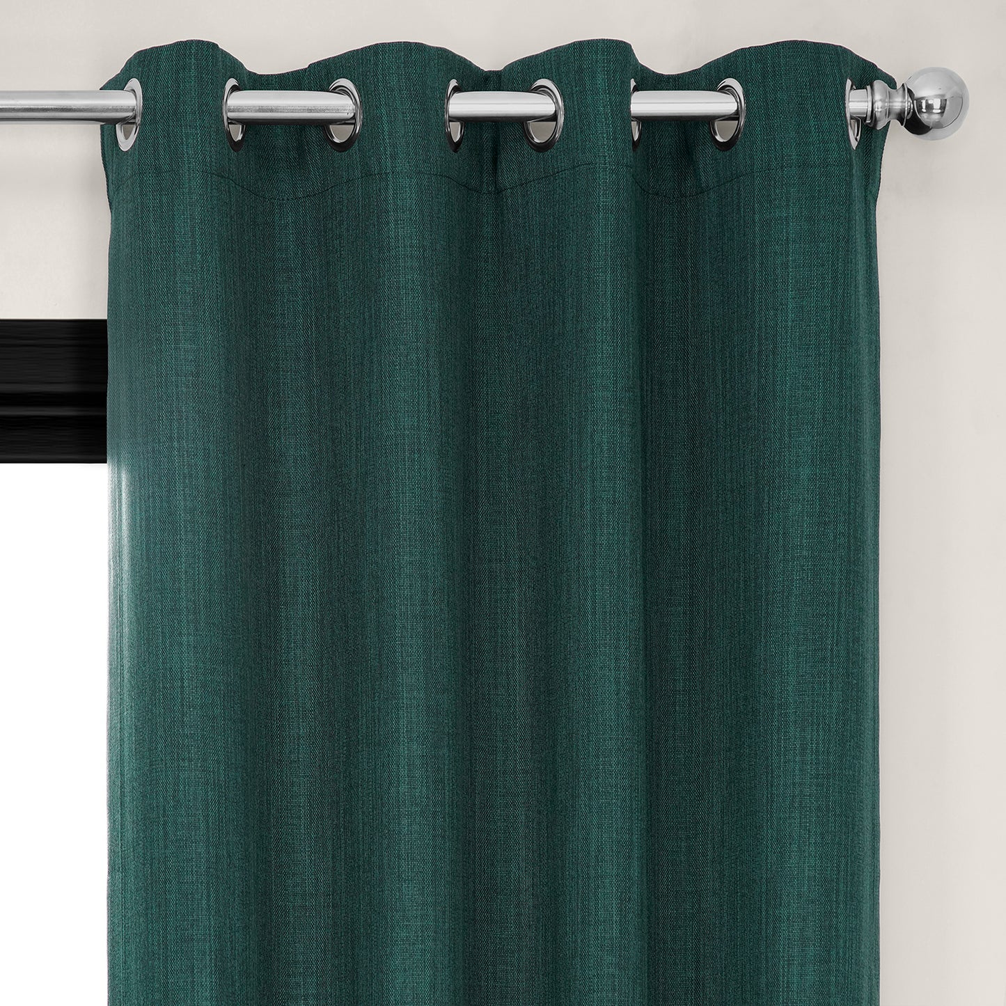 Focal Green Grommet Textured Faux Linen Room Darkening Curtain