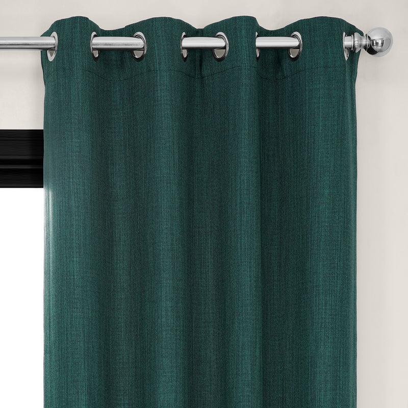 Focal Green Grommet Textured Faux Linen Room Darkening Curtain