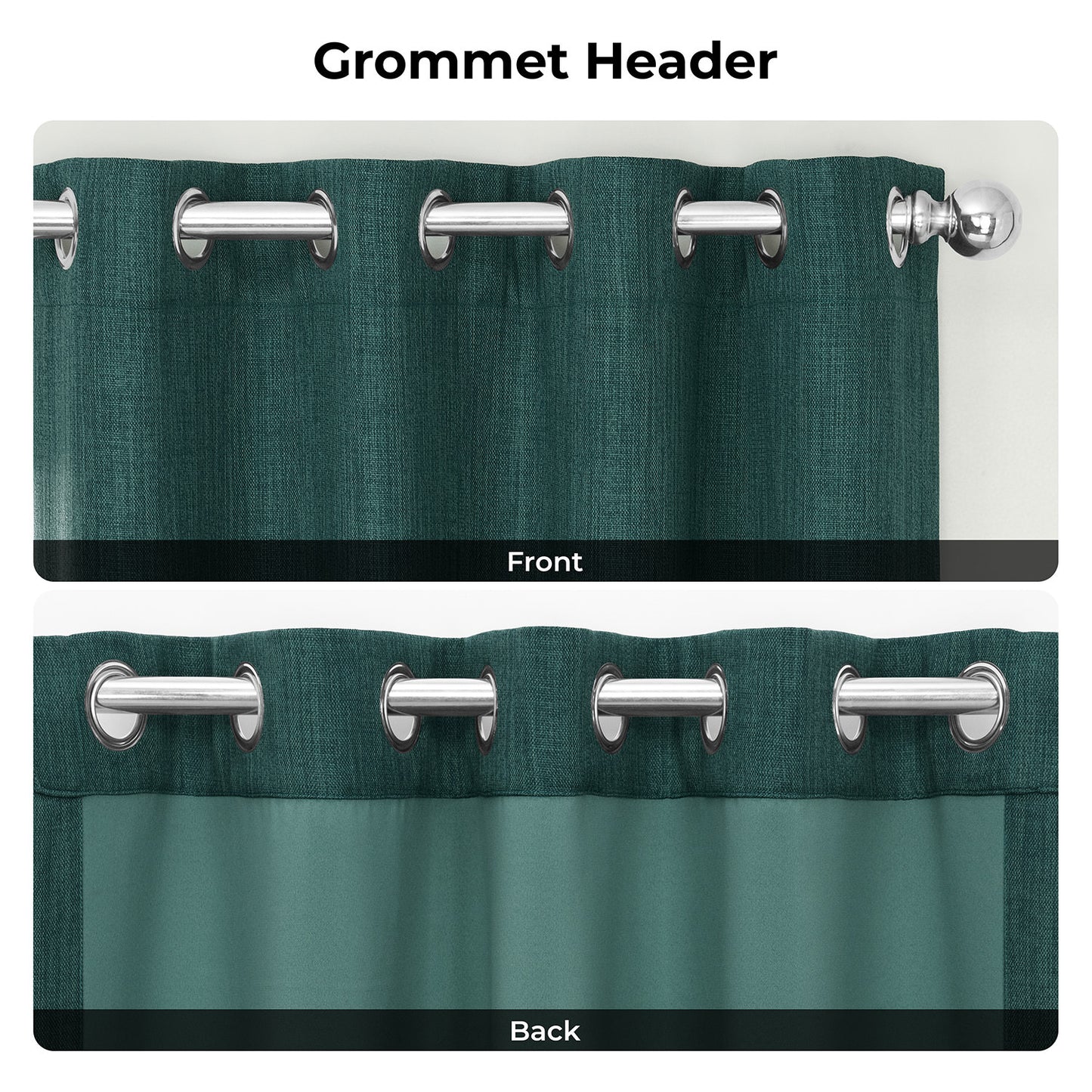 Focal Green Grommet Textured Faux Linen Room Darkening Curtain