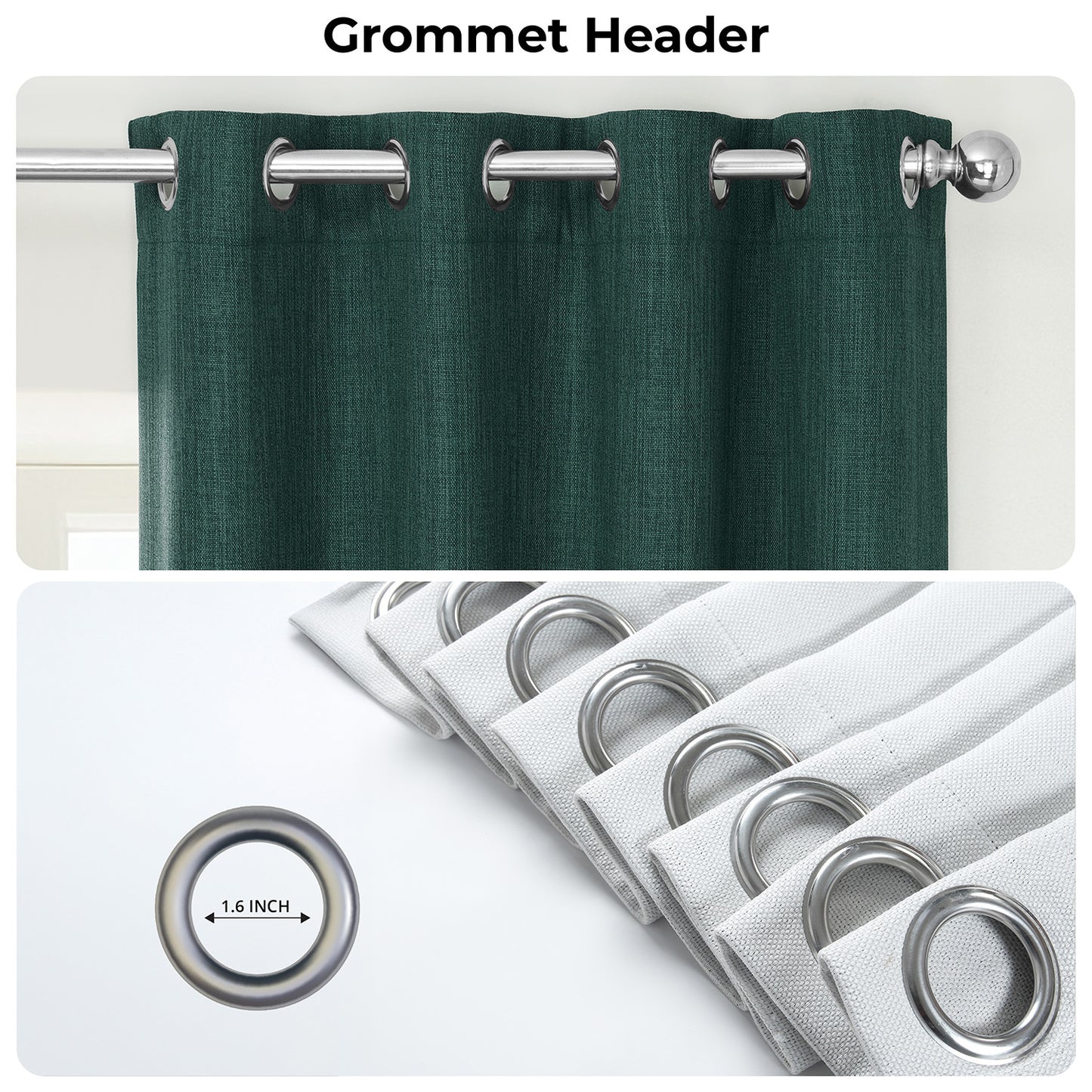 Focal Green Grommet Textured Faux Linen Room Darkening Curtain