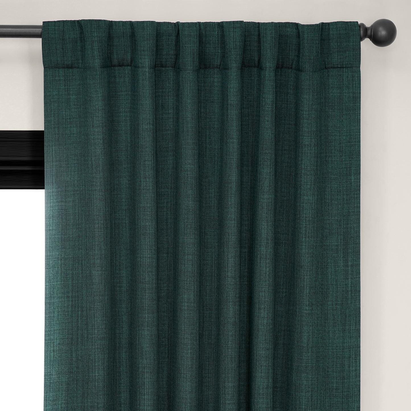 Focal Green Textured Faux Linen Room Darkening Curtain
