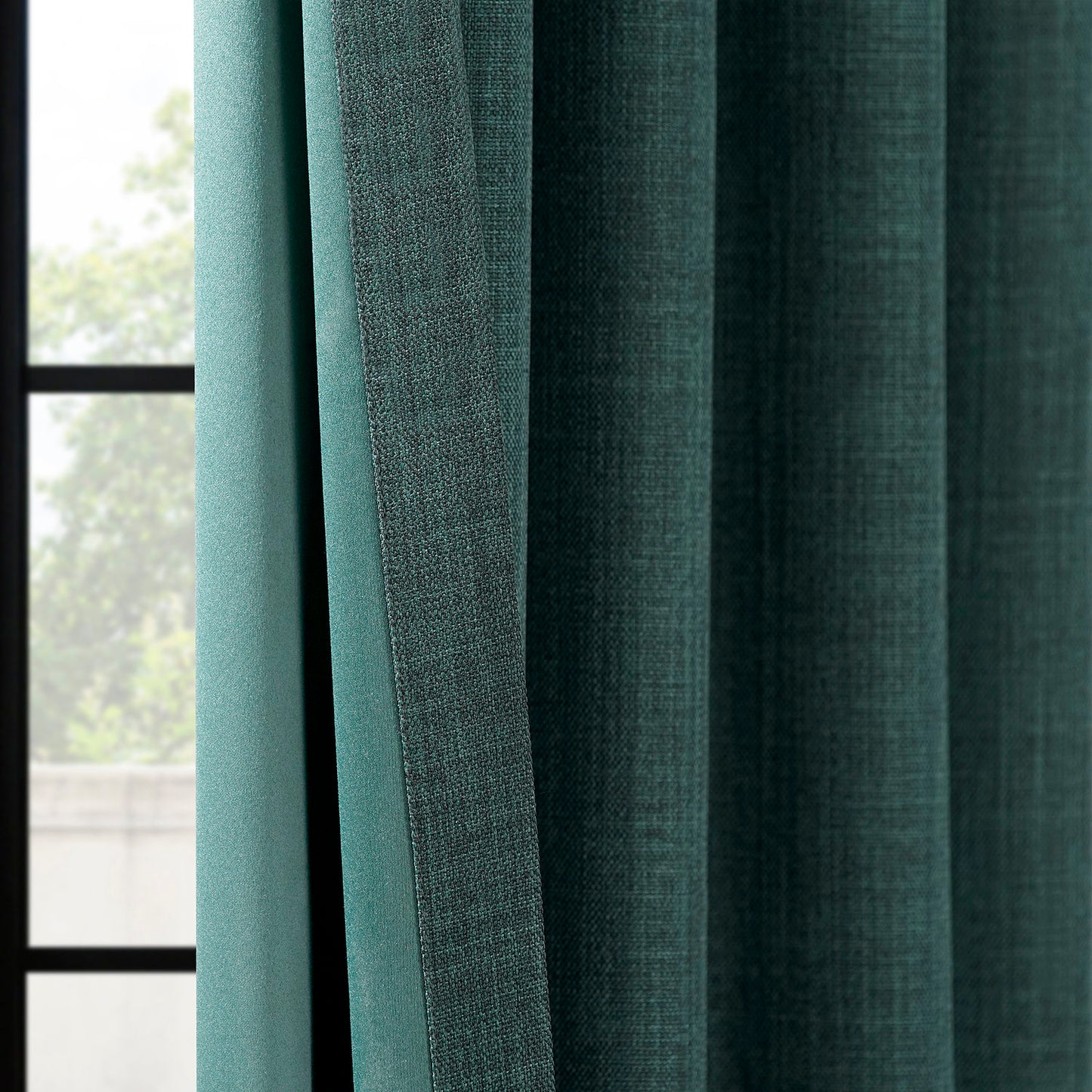 Focal Green Grommet Textured Faux Linen Room Darkening Curtain