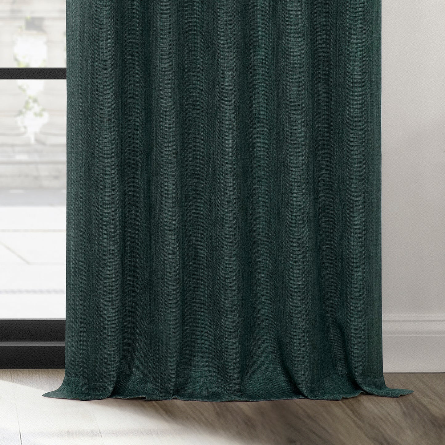 Focal Green Textured Faux Linen Room Darkening Curtain