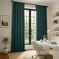 Focal Green Textured Faux Linen Room Darkening Curtain