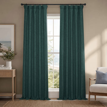 Focal Green Textured Faux Linen Room Darkening Curtain
