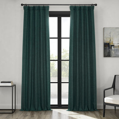 Focal Green Textured Faux Linen Room Darkening Curtain