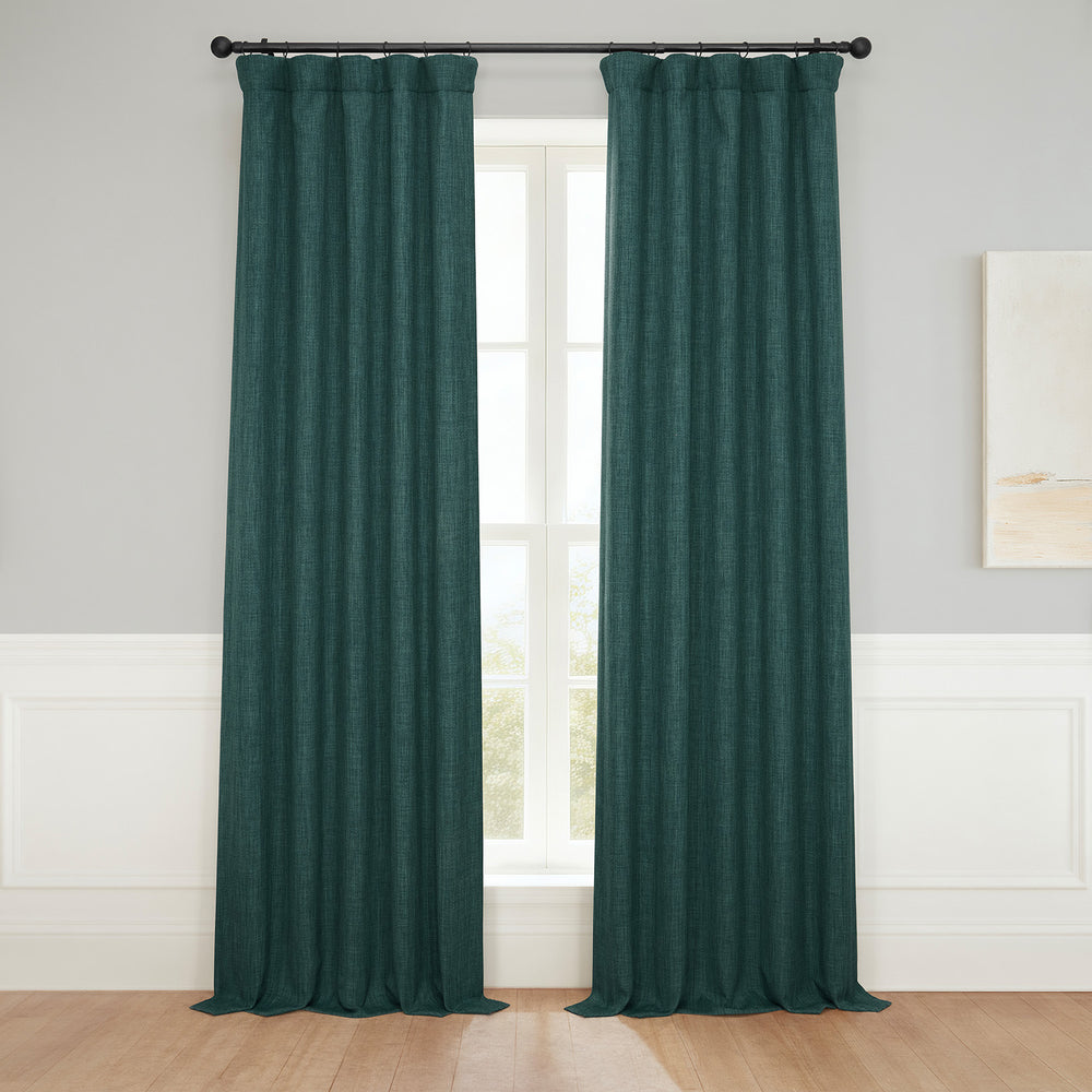 Focal Green Textured Faux Linen Room Darkening Curtain
