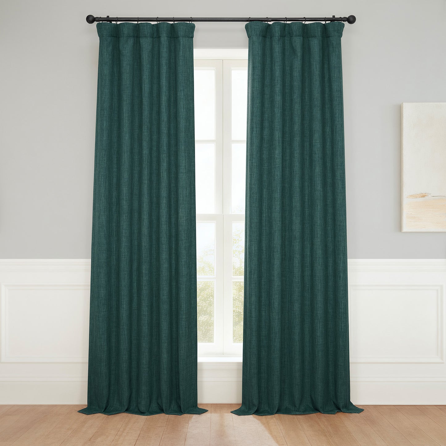 Focal Green Textured Faux Linen Room Darkening Curtain