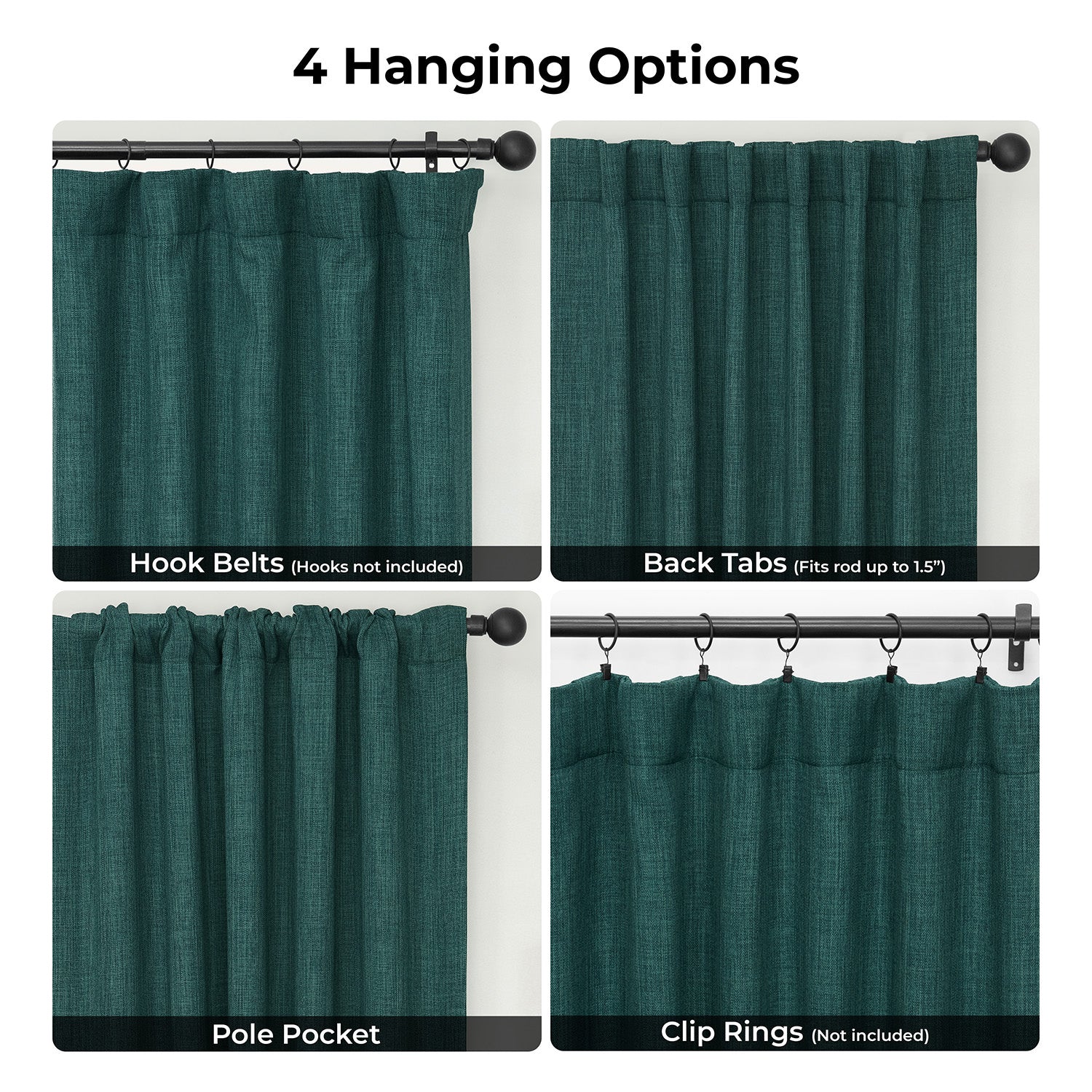 Focal Green Textured Faux Linen Room Darkening Curtain