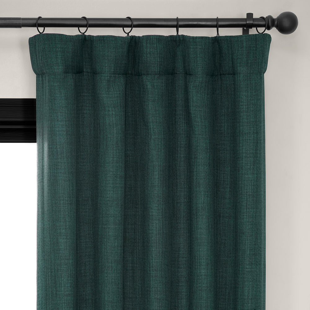 Focal Green Textured Faux Linen Room Darkening Curtain
