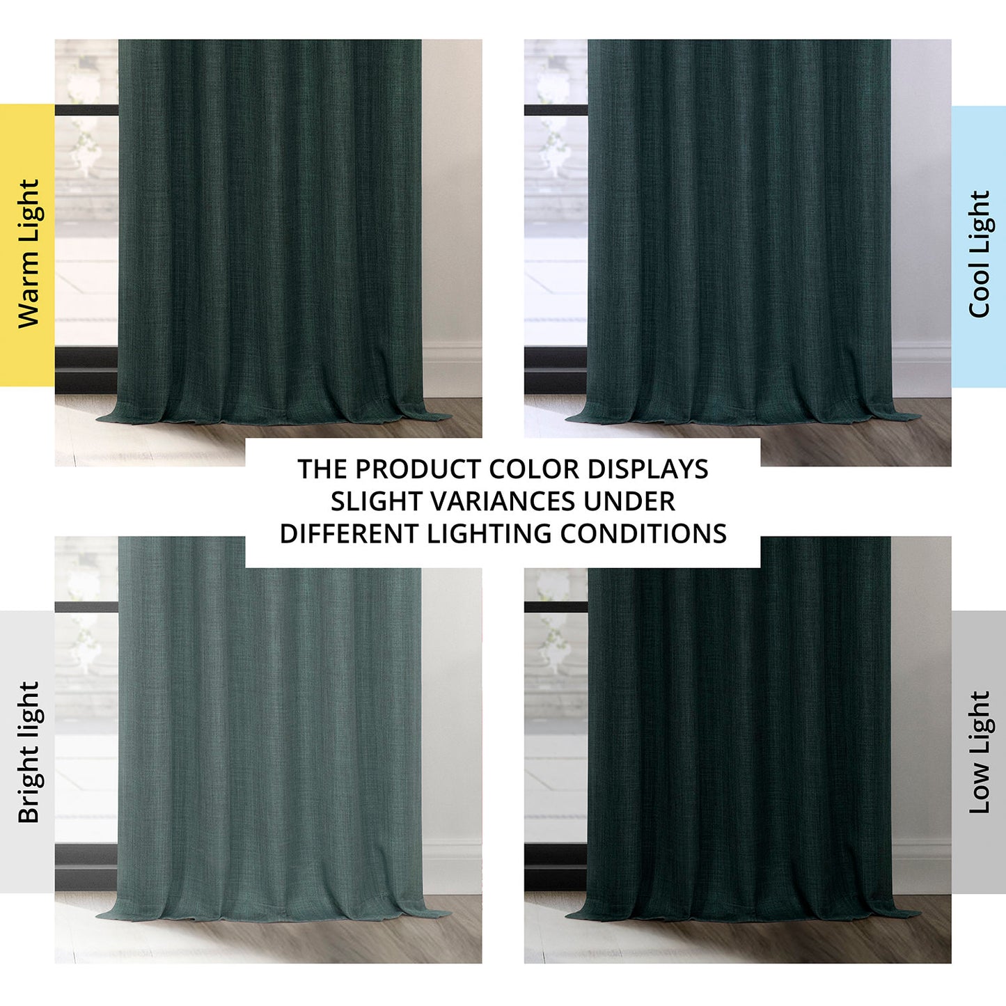 Focal Green Grommet Textured Faux Linen Room Darkening Curtain