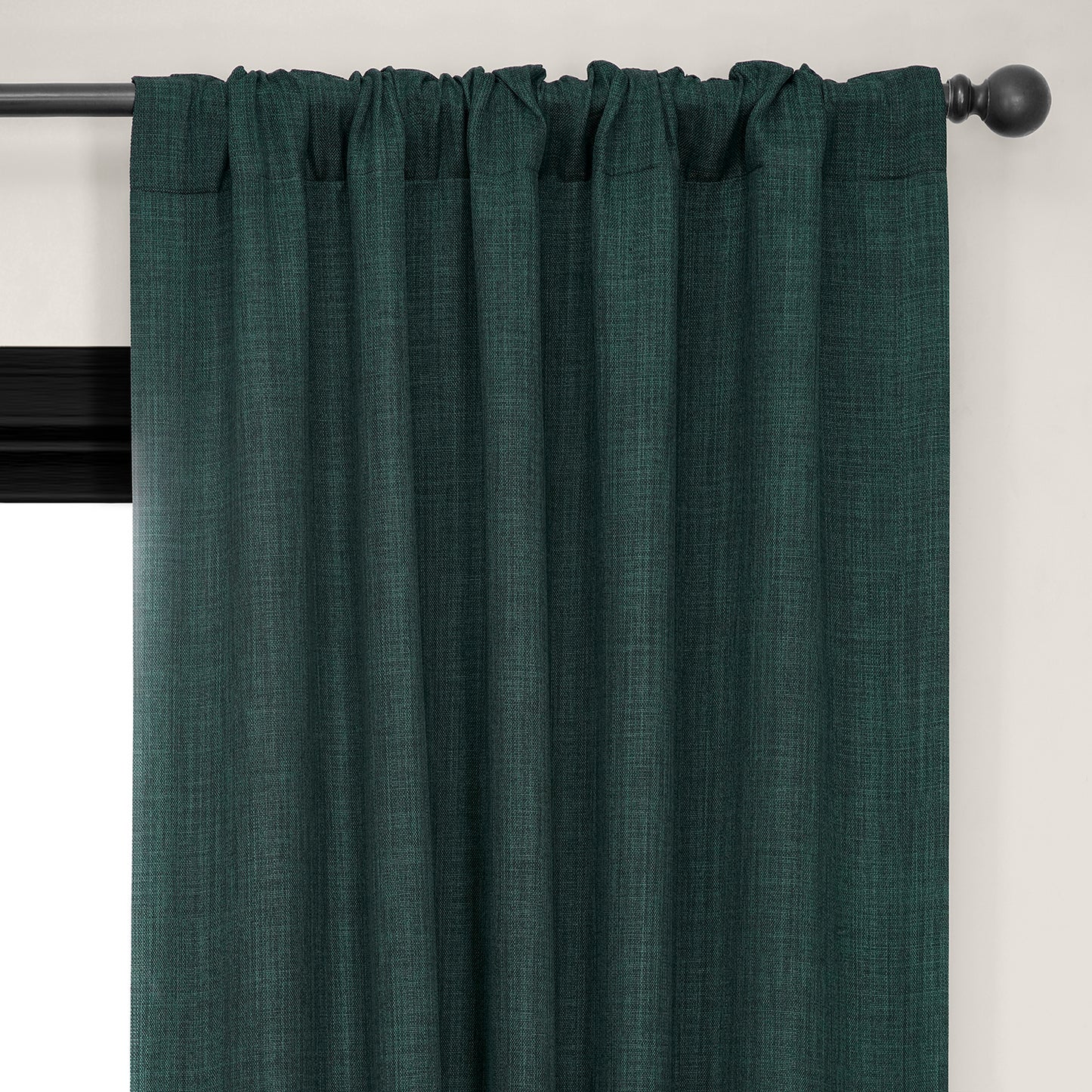 Focal Green Textured Faux Linen Room Darkening Curtain