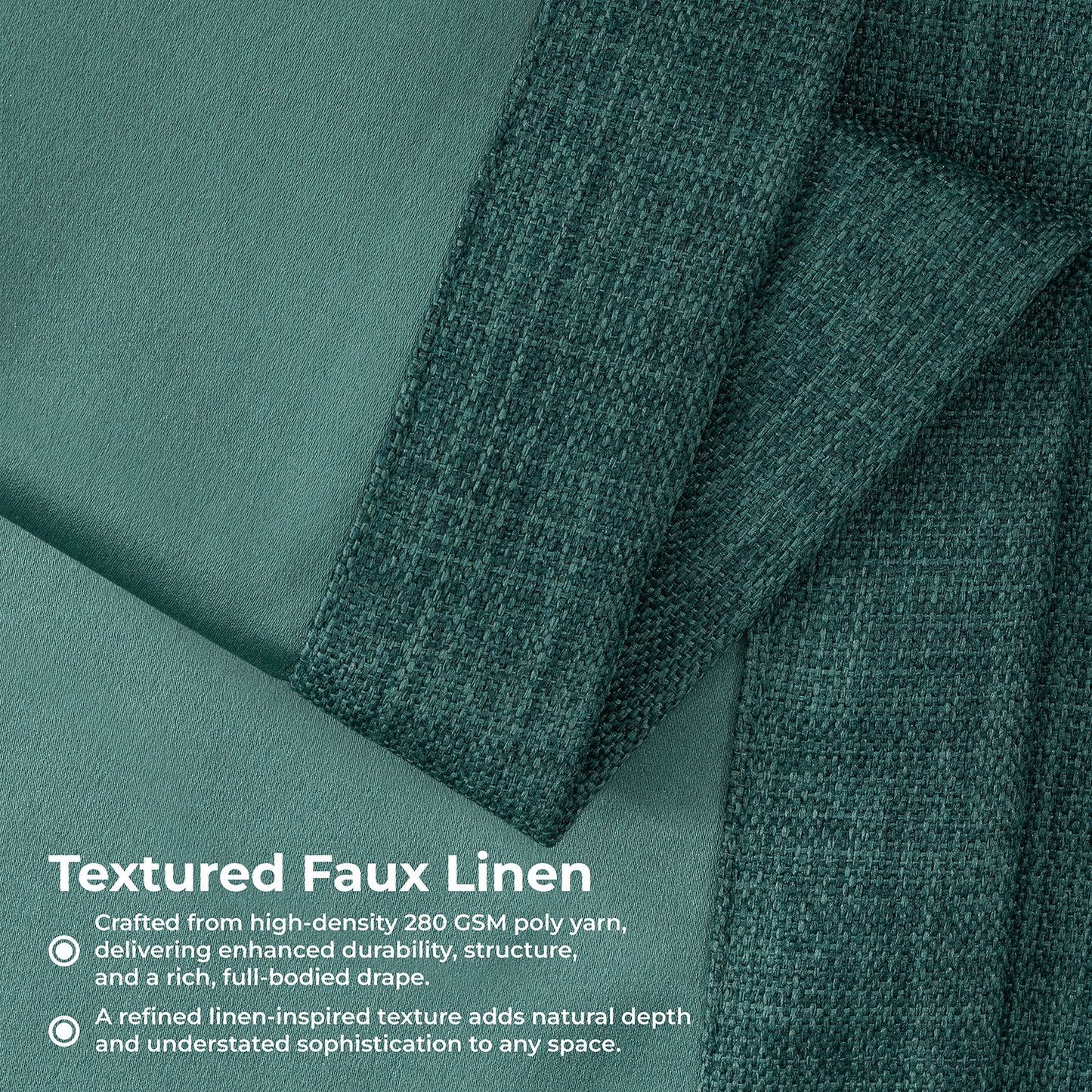 Focal Green Textured Faux Linen Room Darkening Curtain