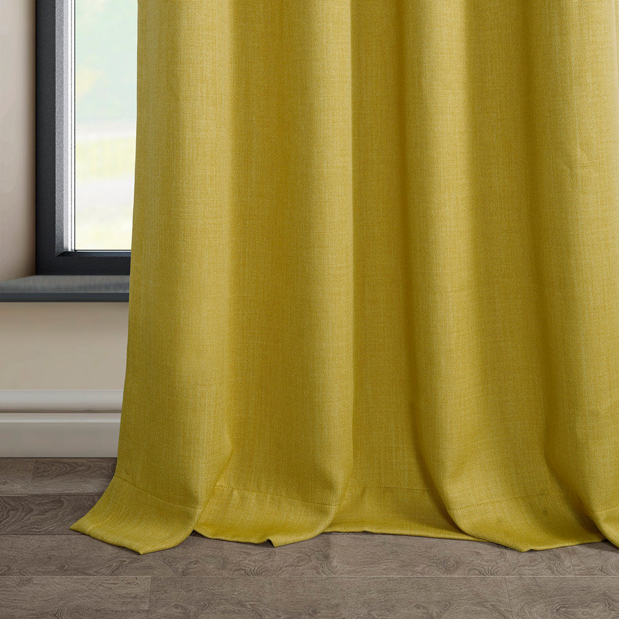 Ochre Textured Faux Linen Custom Curtain