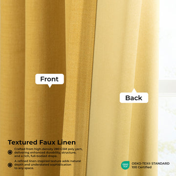 Ochre Textured Faux Linen Room Darkening Curtain