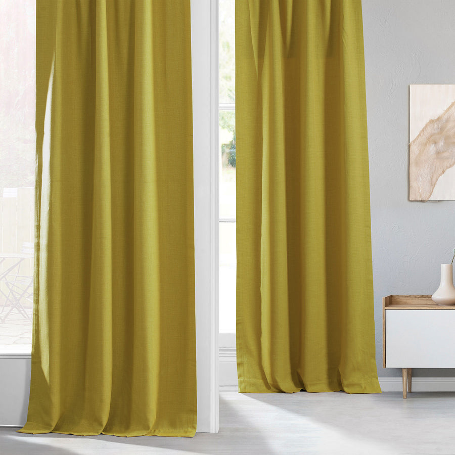Ochre Textured Faux Linen Custom Curtain