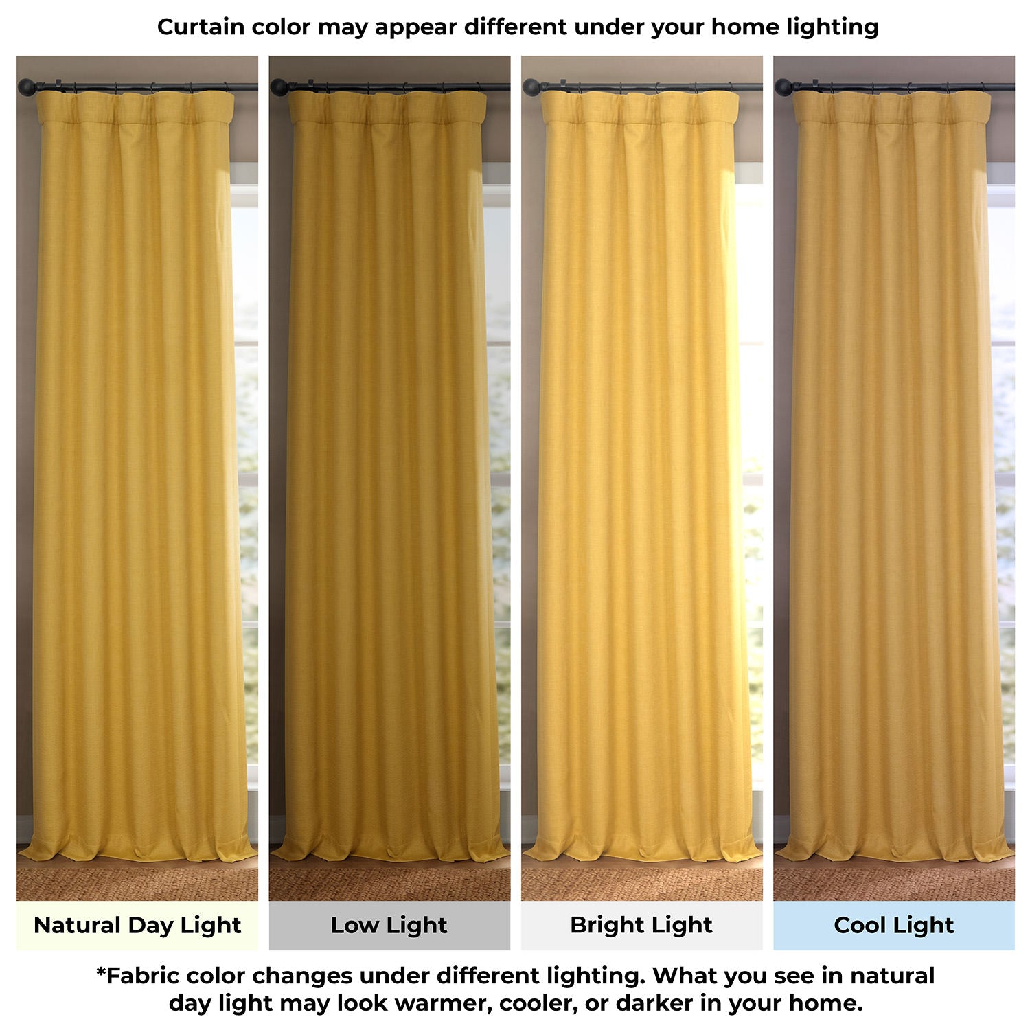 Ochre Textured Faux Linen Room Darkening Curtain
