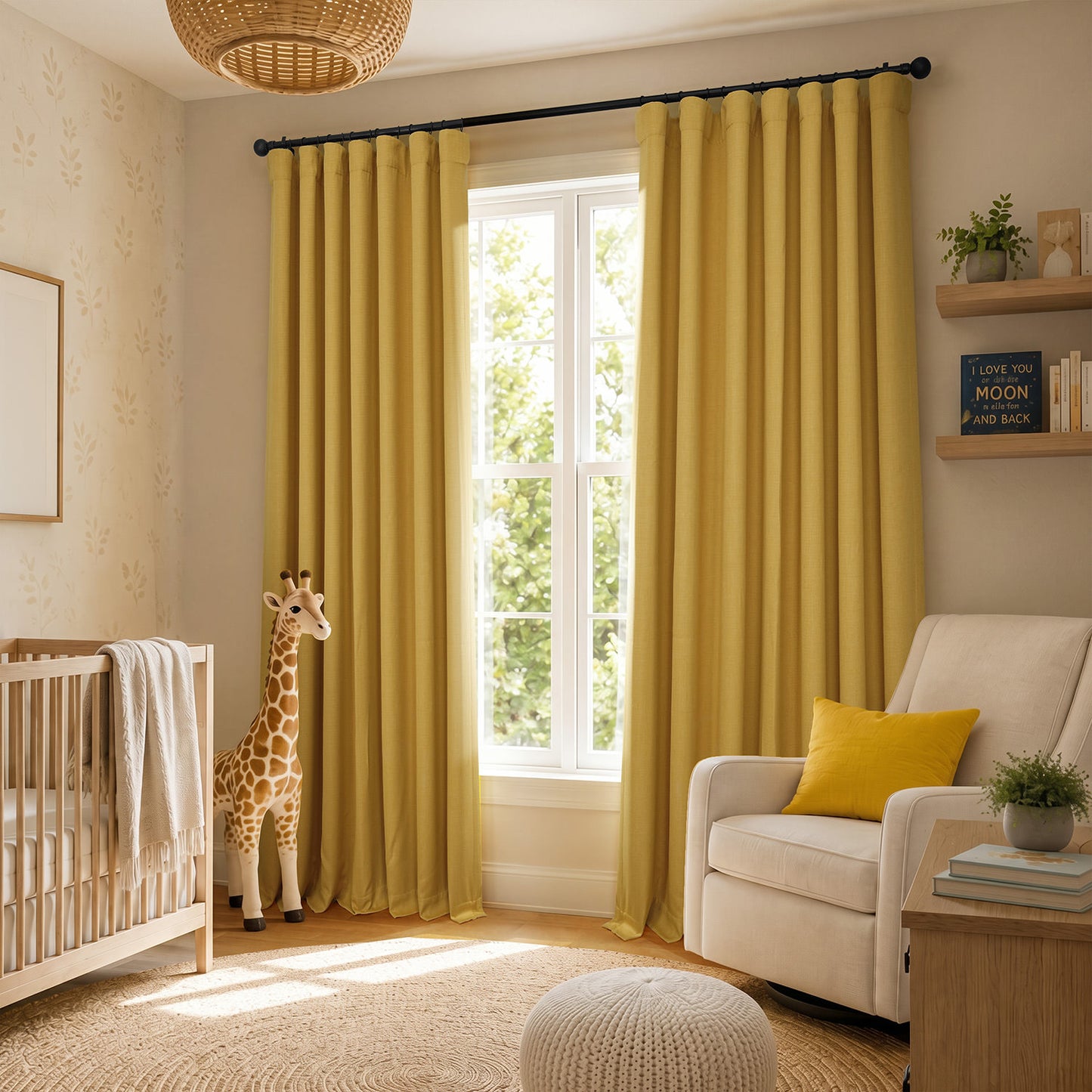 Ochre Textured Faux Linen Room Darkening Curtain