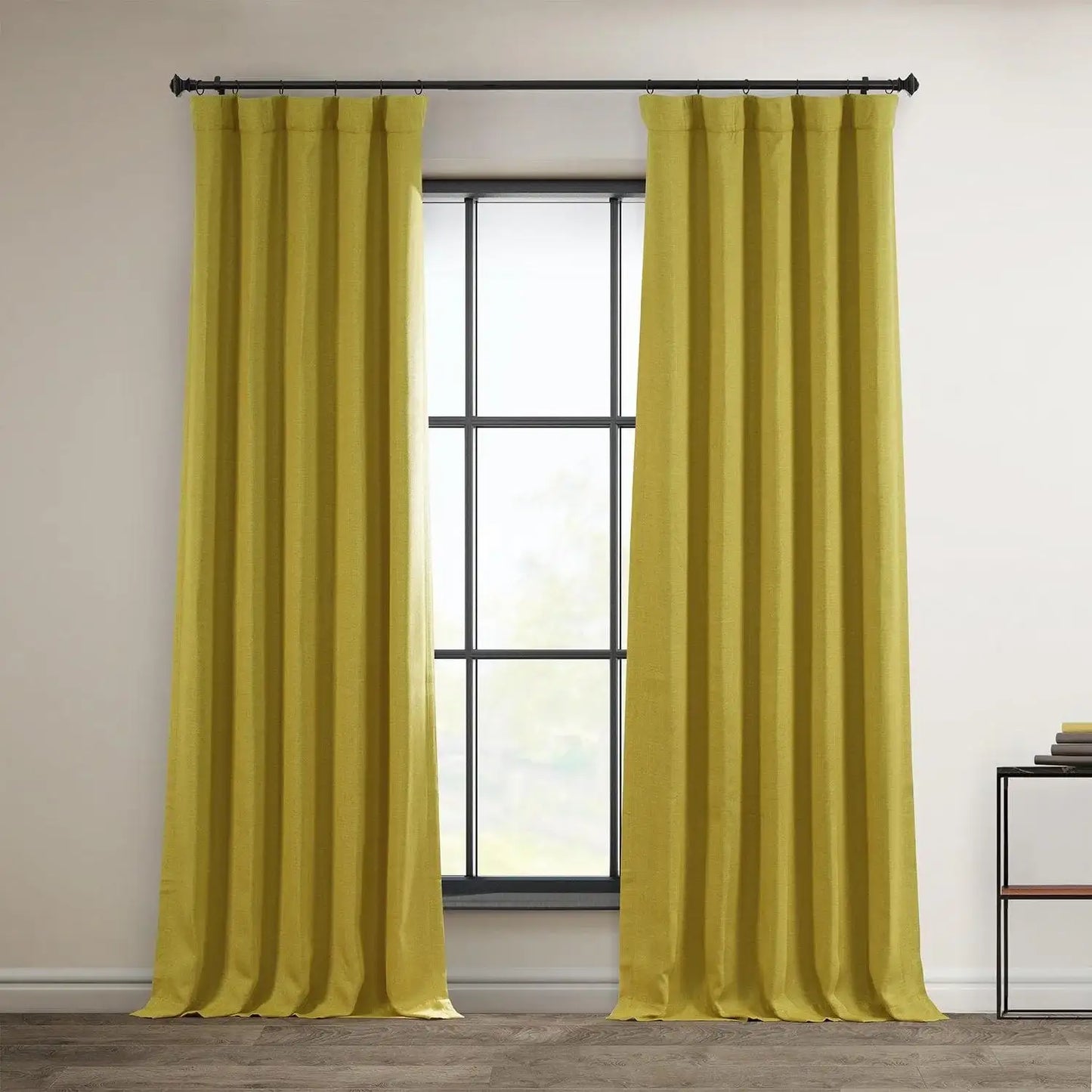Ochre Textured Faux Linen Room Darkening Curtain - HalfPriceDrapes.com