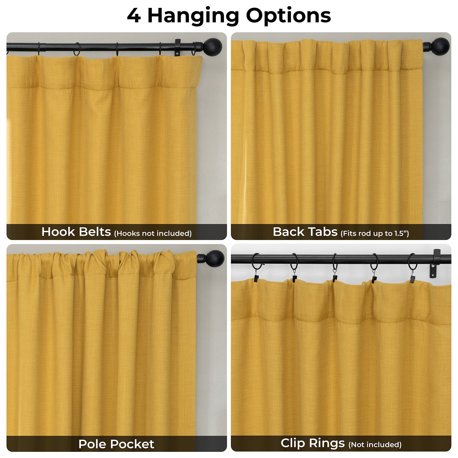 Ochre Textured Faux Linen Room Darkening Curtain