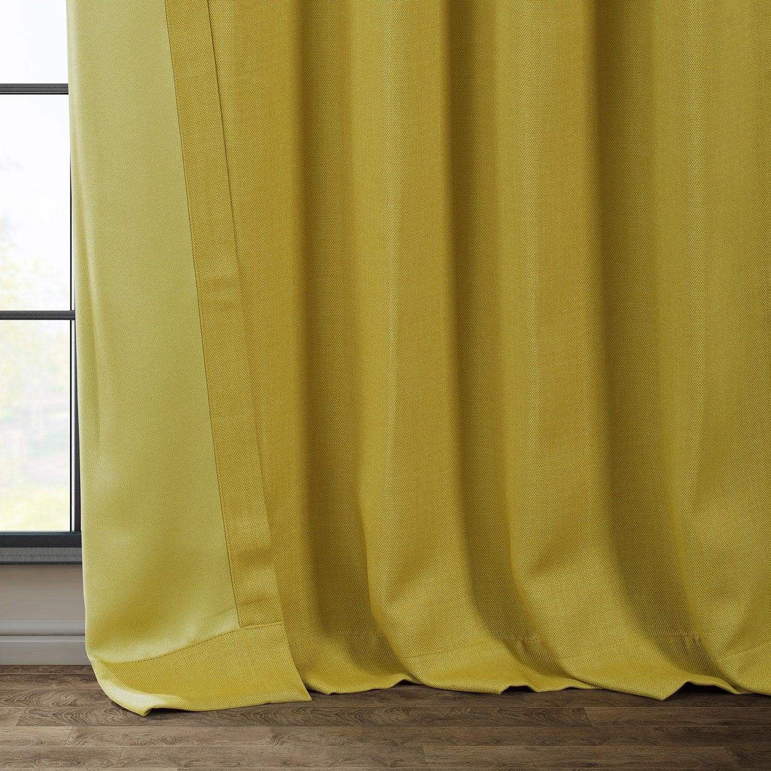 Ochre Textured Faux Linen Room Darkening Curtain - HalfPriceDrapes.com