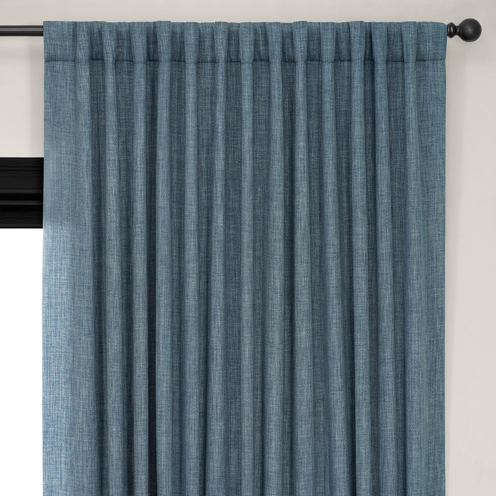 Reverie Blue Extra Wide Textured Faux Linen Room Darkening Curtain