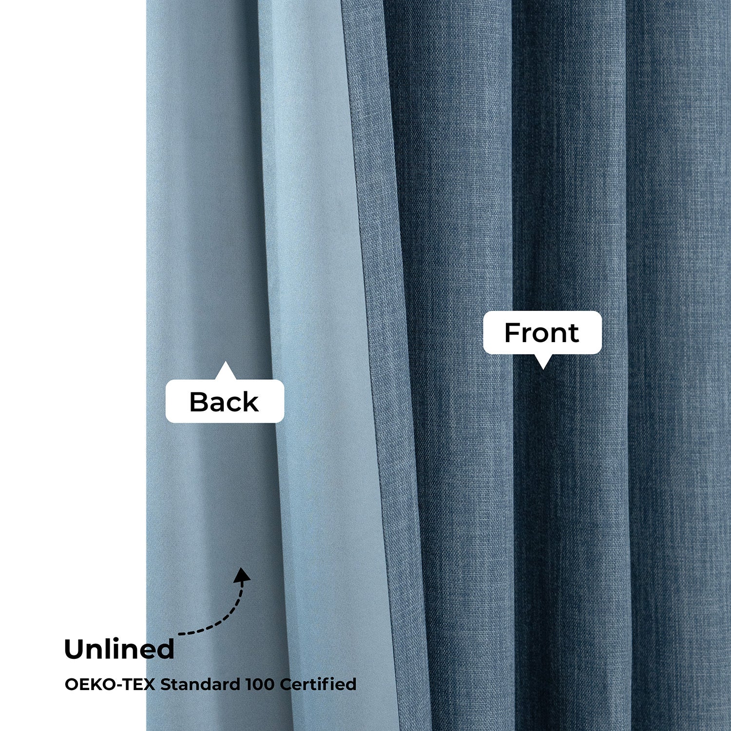 Reverie Blue Extra Wide Textured Faux Linen Room Darkening Curtain