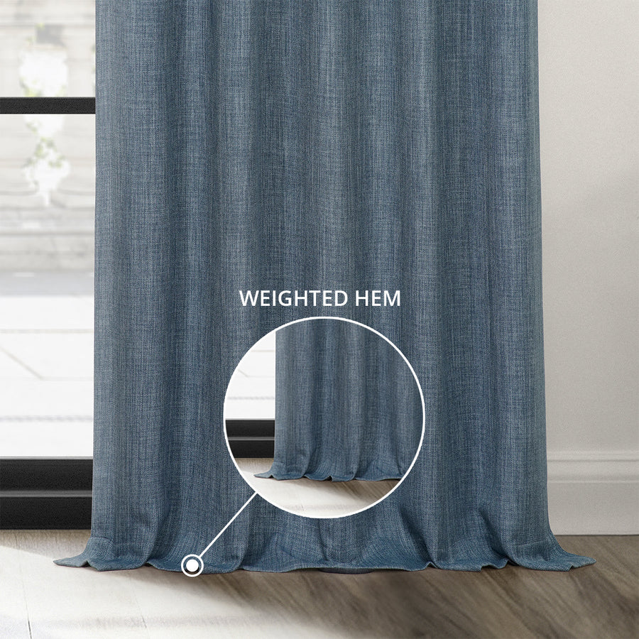 Reverie Blue Textured Faux Linen Custom Curtain