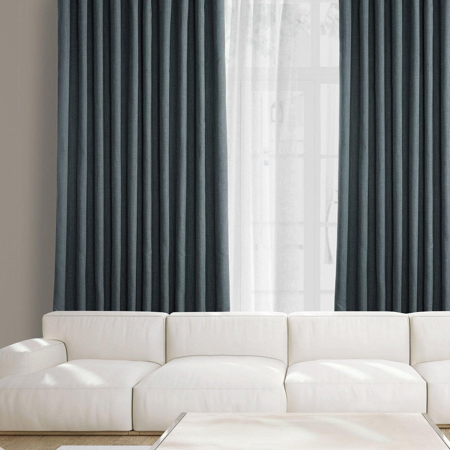 Reverie Blue Textured Faux Linen Custom Curtain - HalfPriceDrapes.com