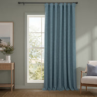 Reverie Blue Extra Wide Textured Faux Linen Room Darkening Curtain