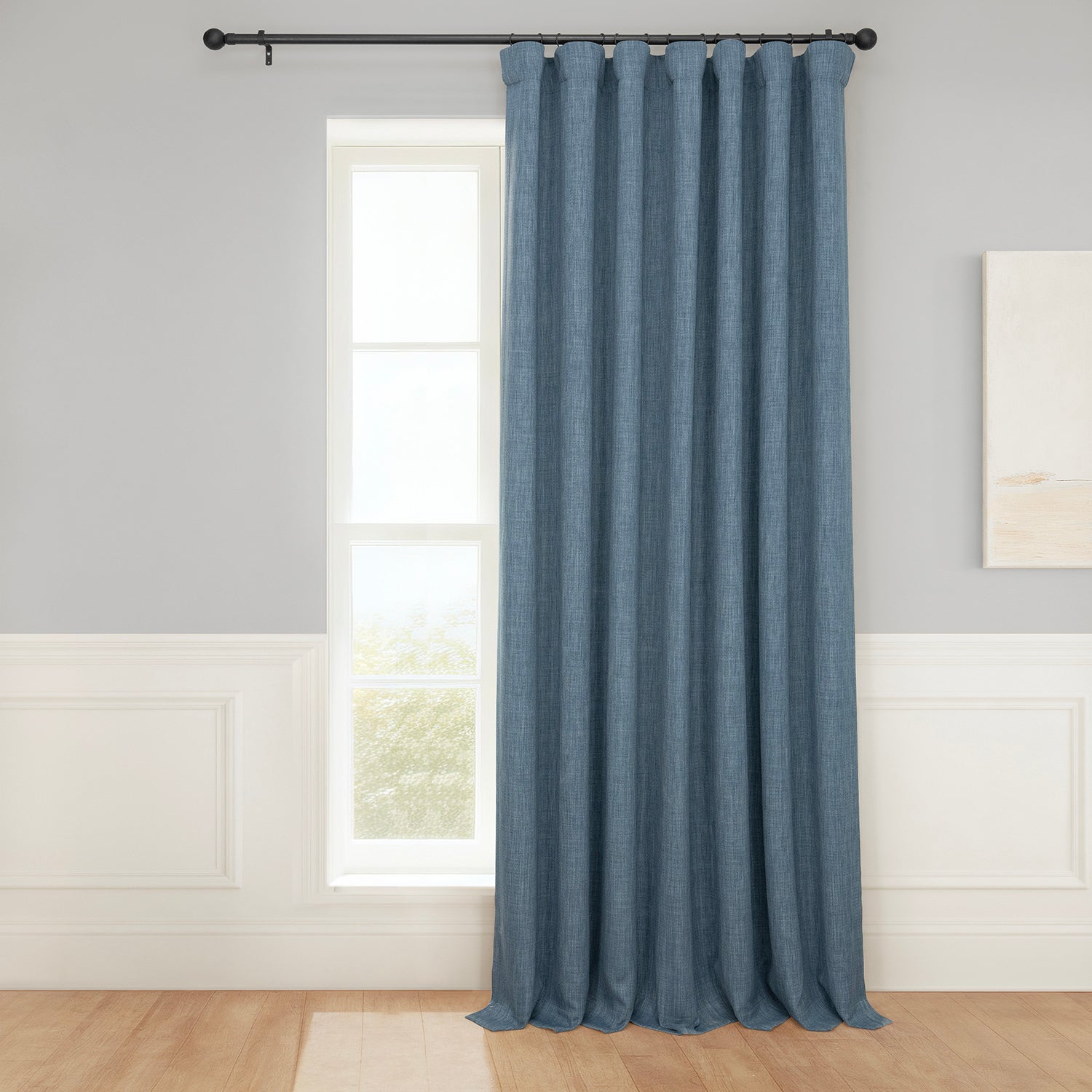 Reverie Blue Extra Wide Textured Faux Linen Room Darkening Curtain