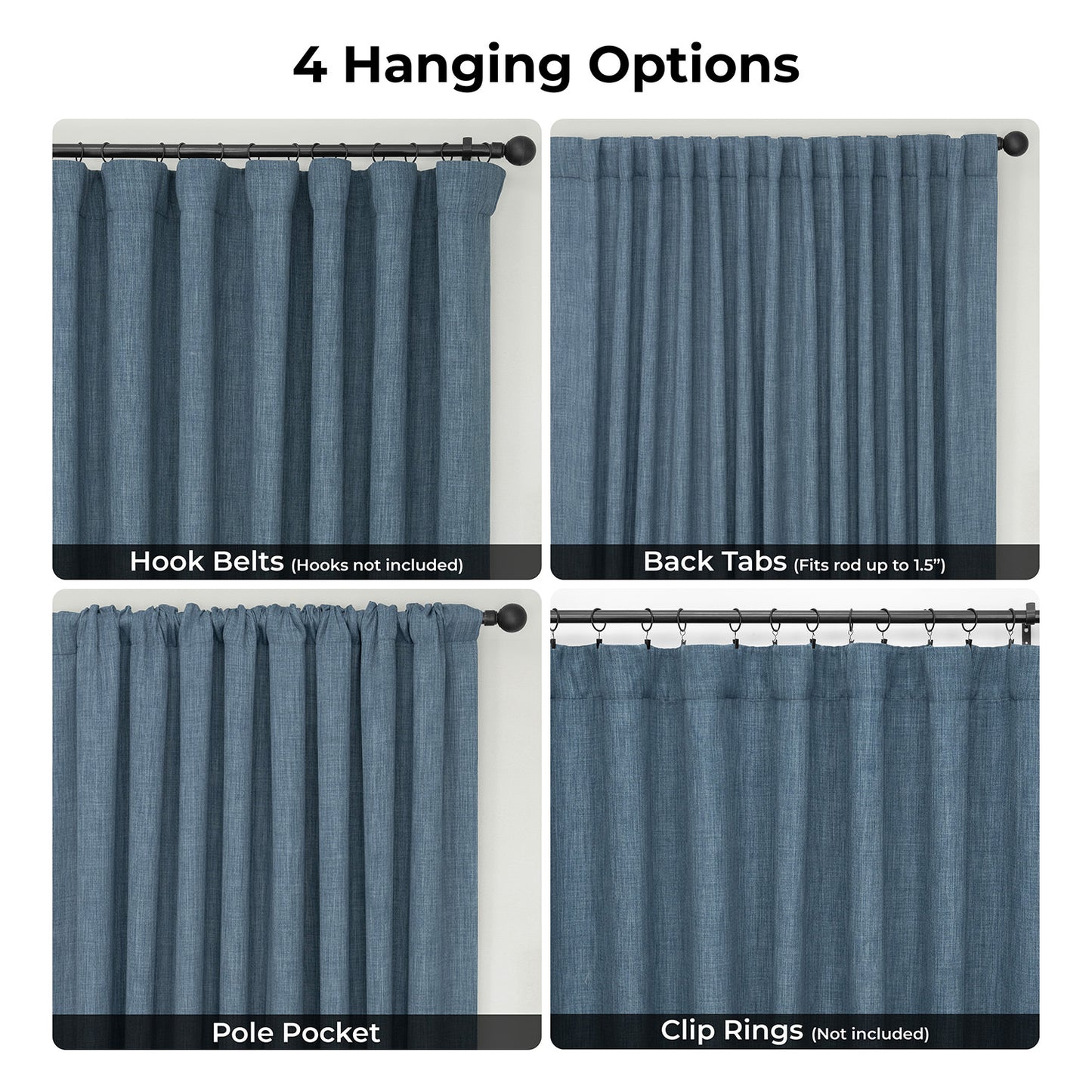 Reverie Blue Extra Wide Textured Faux Linen Room Darkening Curtain