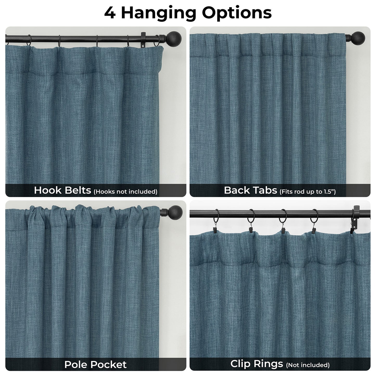 Reverie Blue Extra Wide Textured Faux Linen Room Darkening Curtain