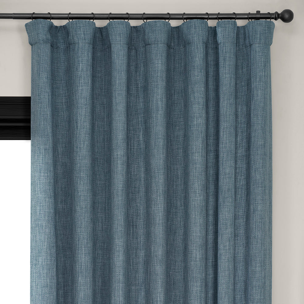 Reverie Blue Extra Wide Textured Faux Linen Room Darkening Curtain