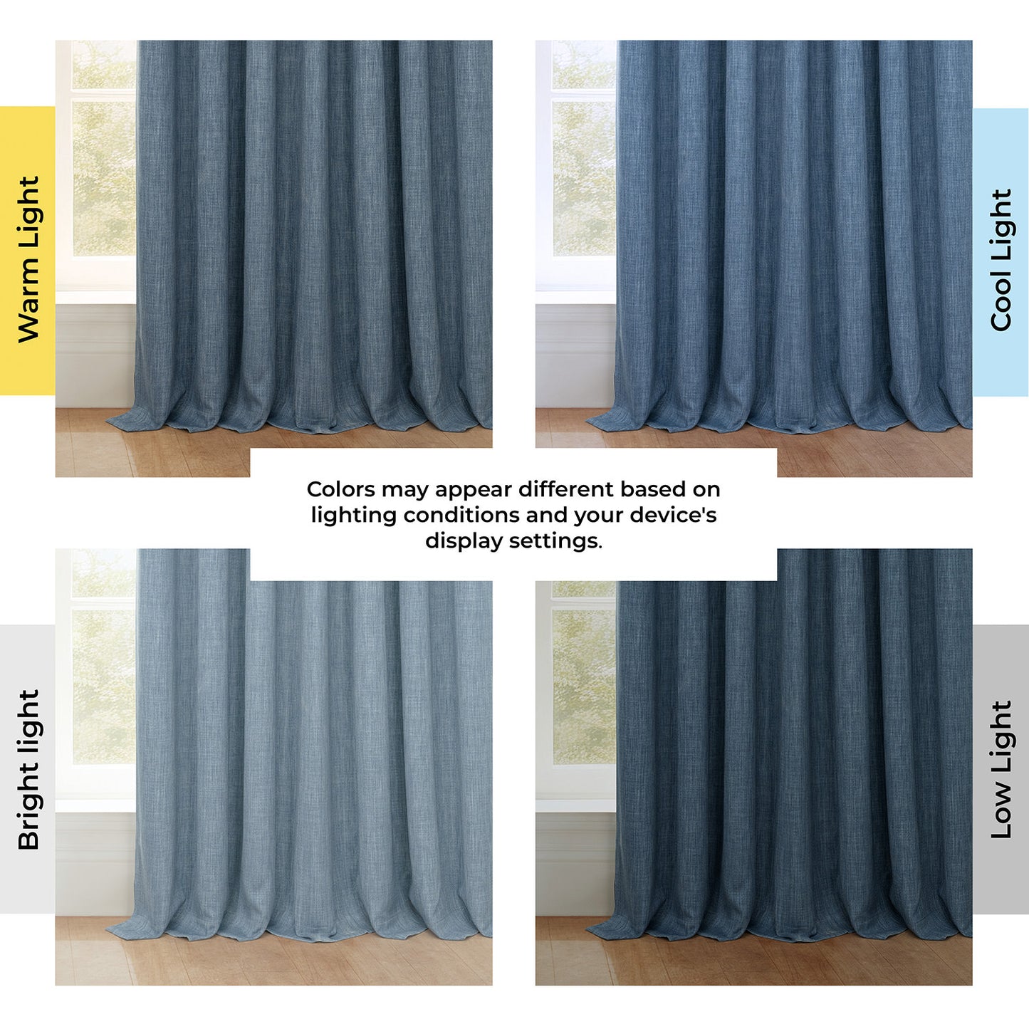 Reverie Blue Extra Wide Textured Faux Linen Room Darkening Curtain