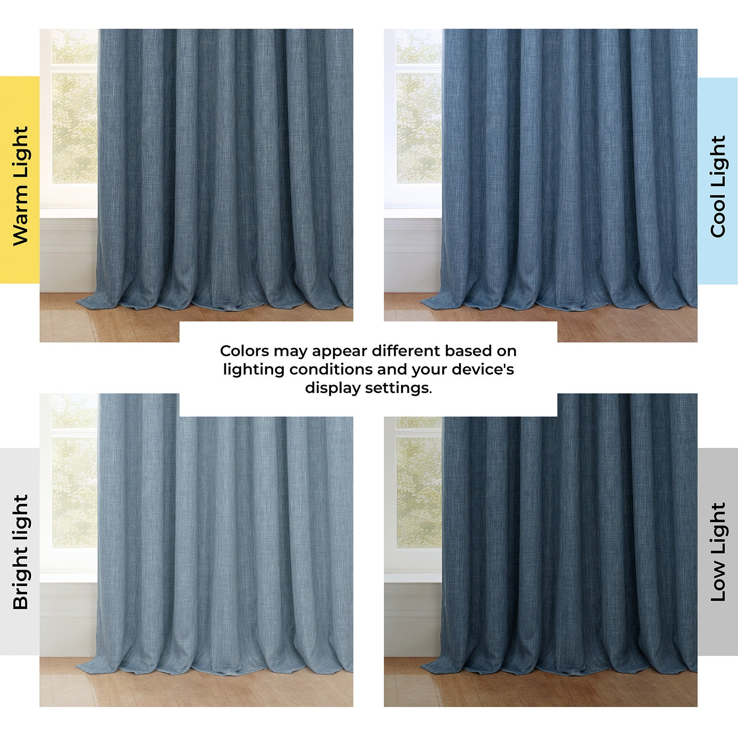 Reverie Blue Extra Wide Textured Faux Linen Room Darkening Curtain